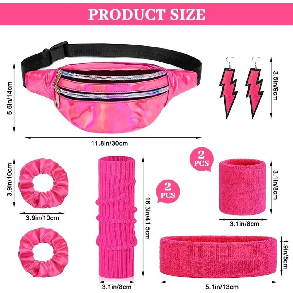 Neon 80s Workout Accessories Set Women's Party Costume Bright Color